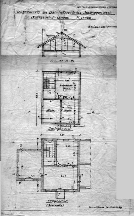 MEC Stadthagen: Grundriss des Empfangsgebäudes Stadthagen-West 1949 Quelle: Archiv der DEW