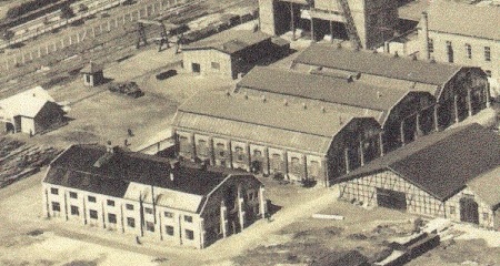 MEC Stadthagen: Die Werkstätten um 1930, links unten die Tischlerei-Halle. Quelle: Stadtarchiv